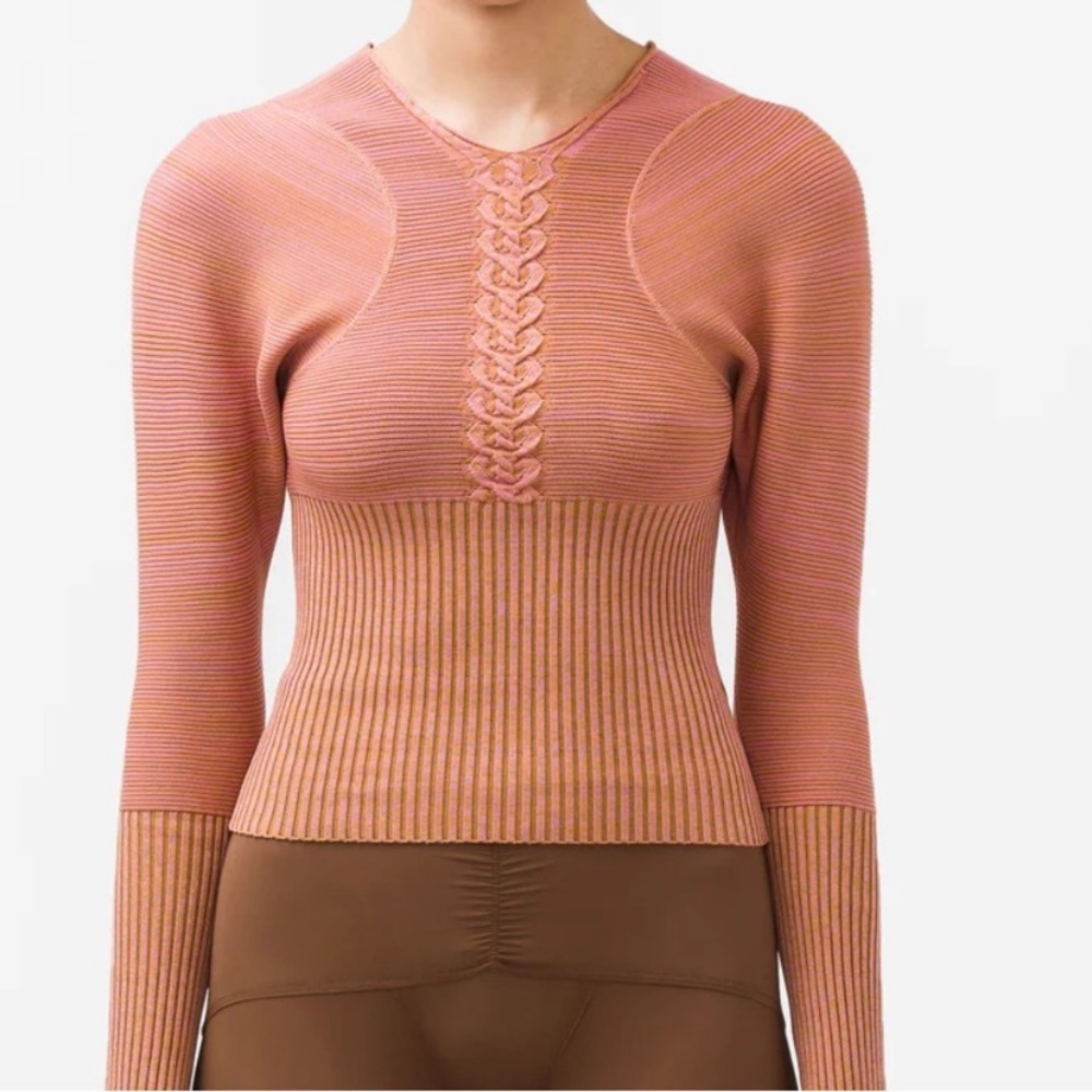 KNWLS Joan Marl Jumper Sweater braid detail ribbed long balloon sleeve shirt top